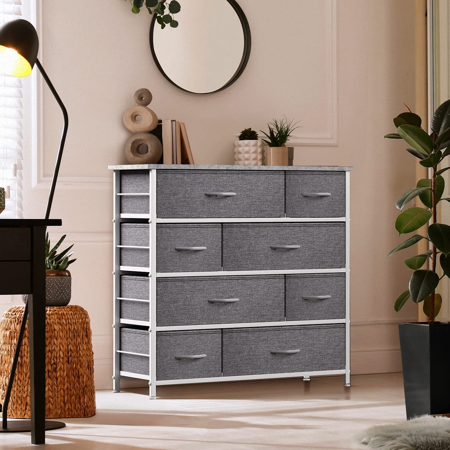 Sorbus Dresser for Bedroom with 8 Drawers - Tall Chest Storage Tower Unit, for Closet, Hallway, Nursery, Entryway Furniture Organization - Steel Frame, Wood Top Easy Pull Bins (Dark Grey)