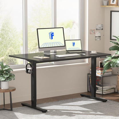 Flexispot 55 X 28 Inches Electric Stand Up Metal Desk Workstation, Whole Piece Desk Board Home Office Computer Standing Table Height Adjustable Desk Black Frame and 55 Black Top