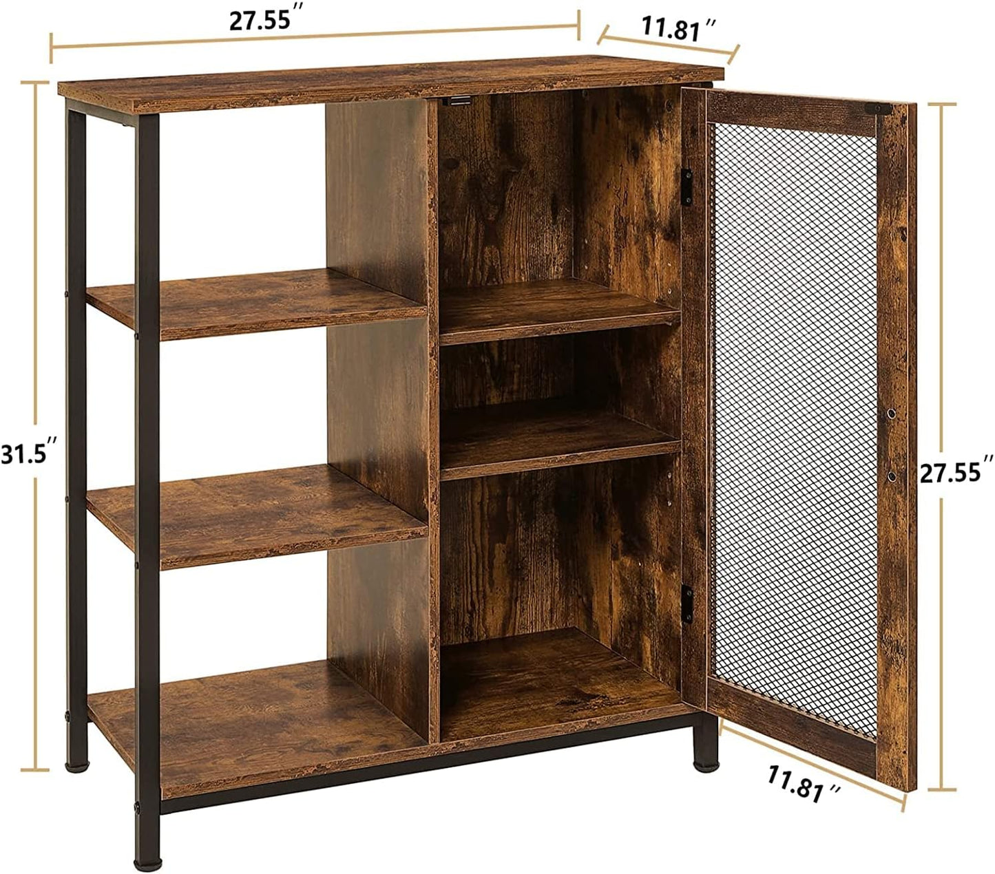 ROYAL POLAR Storage Cabinet with Shelves and Door, Retro Floor Storage Cabinet Entrance Cabinet Adjustable Shelf Accent Cabinet for Living Room, Home Office, Hallway, Kitchen, Rustic Brown