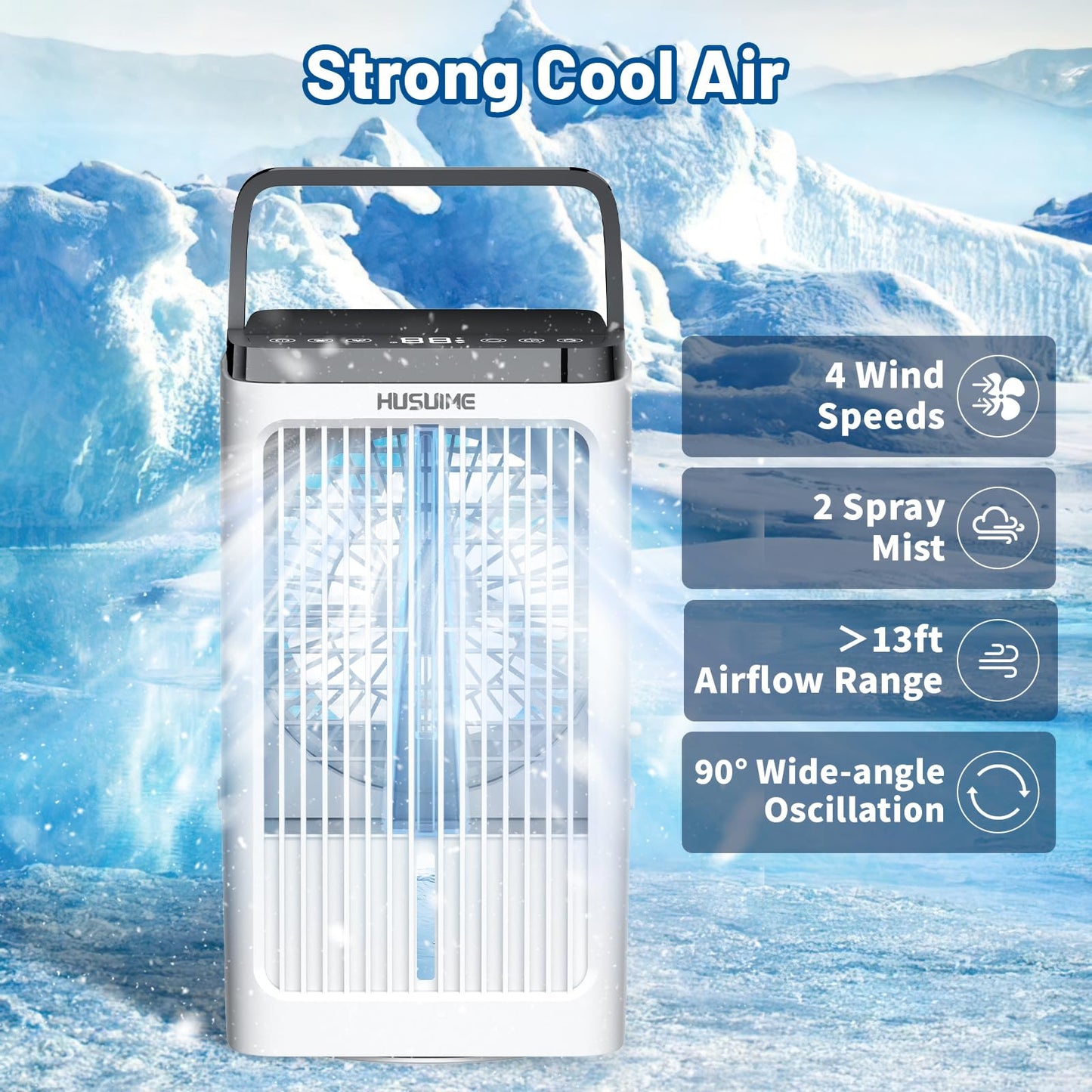 Portable Air Conditioner, Evaporative Air Cooler with 4 Speeds & 2-Level Humidify, 7-Color Night Light, USB Powered Desk Mini Air Conditioner for Room