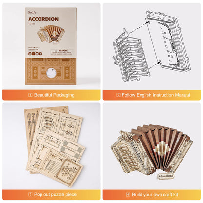 Rolife 3D Wooden Puzzles Model Kit for Adults and Teens to Build Musical Instrument Serie (Accordion)