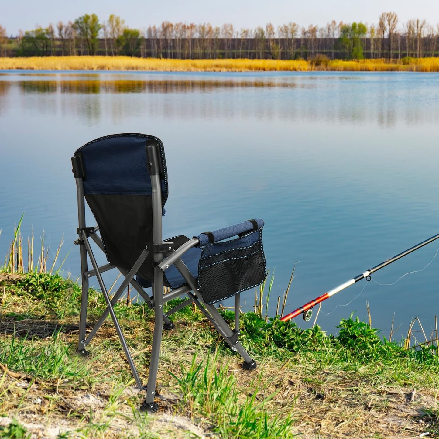 Jorunb Camping Chair for Adults Heavy Duty Outdoor Patio Lawn Chairs Support 350 LBS High Back Padded Oxford with Armrests, Storage Bag, Cup Holder for Fishing, Camping, Foldable (green)