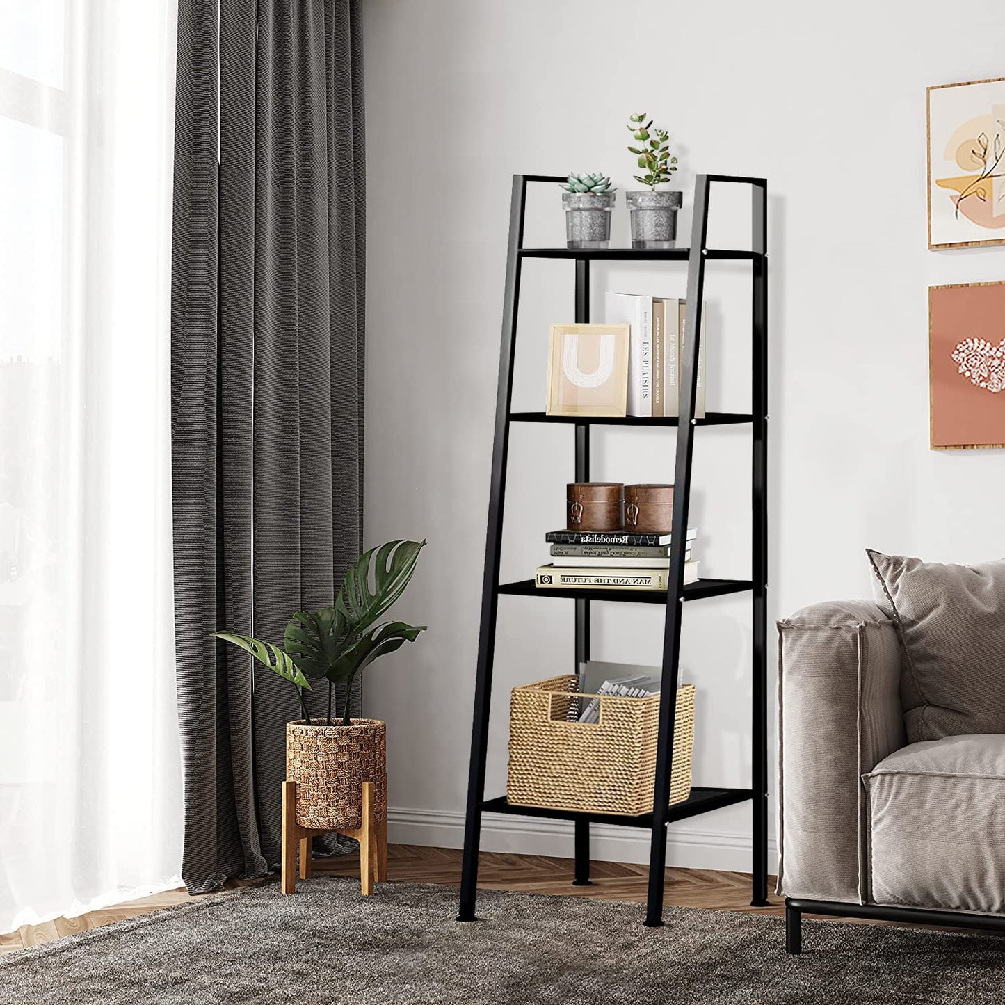 Uptyia Bookcases,Uptyia 4-Tier Shelving Unit Bookcase with Open Shelves,Standing Bookshelves Metal Frame Display Rack for Living Room,Bedroom