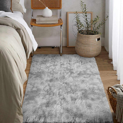 Leesentec Area Rugs Soft Fluffy Carpets For Living room Shaggy Rug Modern Area Rug For Bedroom Anti-Slip Rugs For Kids Room Indoor Home Decorative Carpet (Black Grey, 185 x 185 cm)