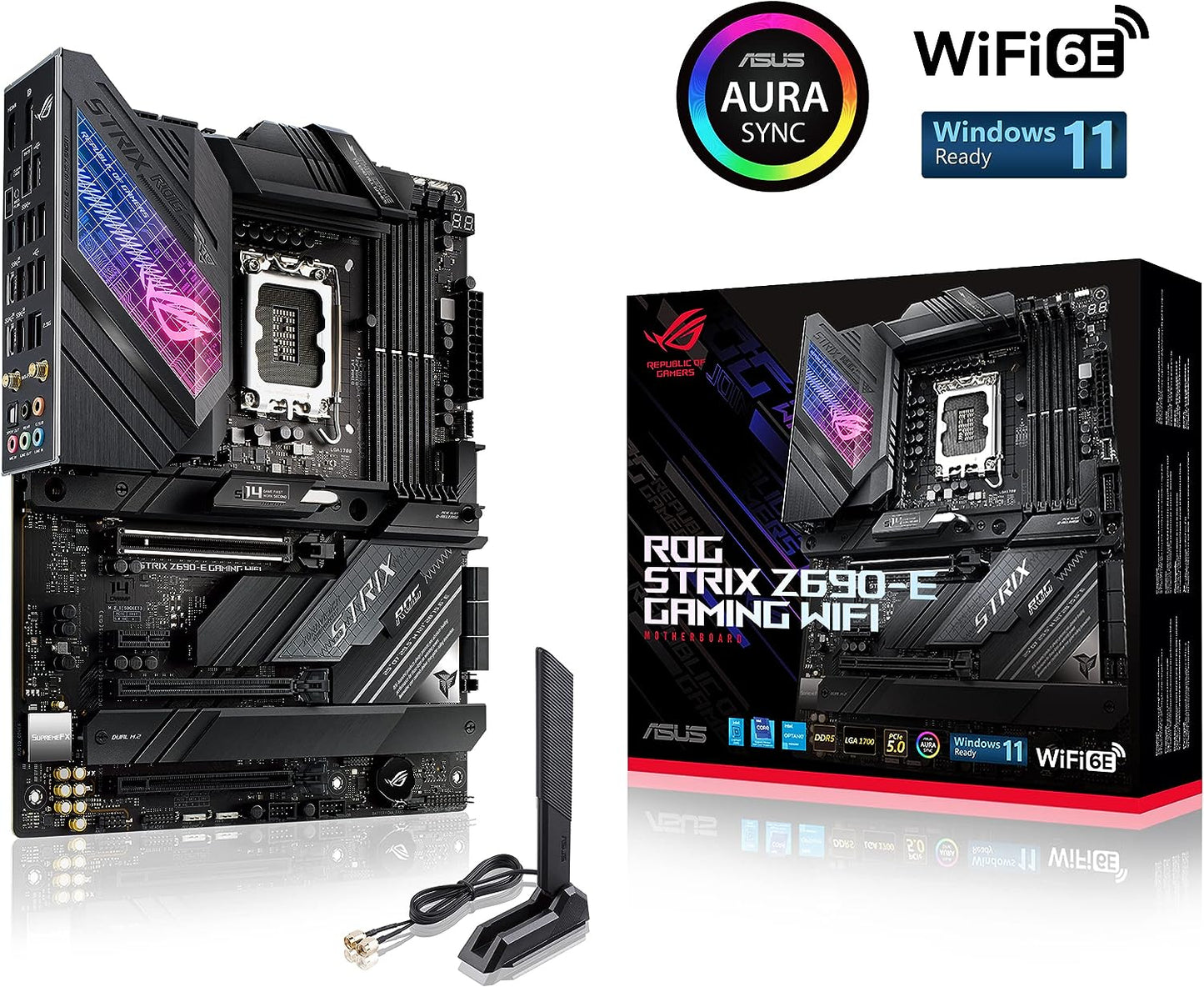 ASUS ROG Strix Z690-E Gaming WiFi 6E LGA 1700(Intel 12th Gen) ATX gaming motherboard(PCIe 5.0,DDR5,2.5 Gb LAN,Thunderbolt 4,5xM.2,1xPCIe 5.0 M.2,ROG Hyper M.2 Card,Front panel USB 3.2 Gen 2x2 Type-C)