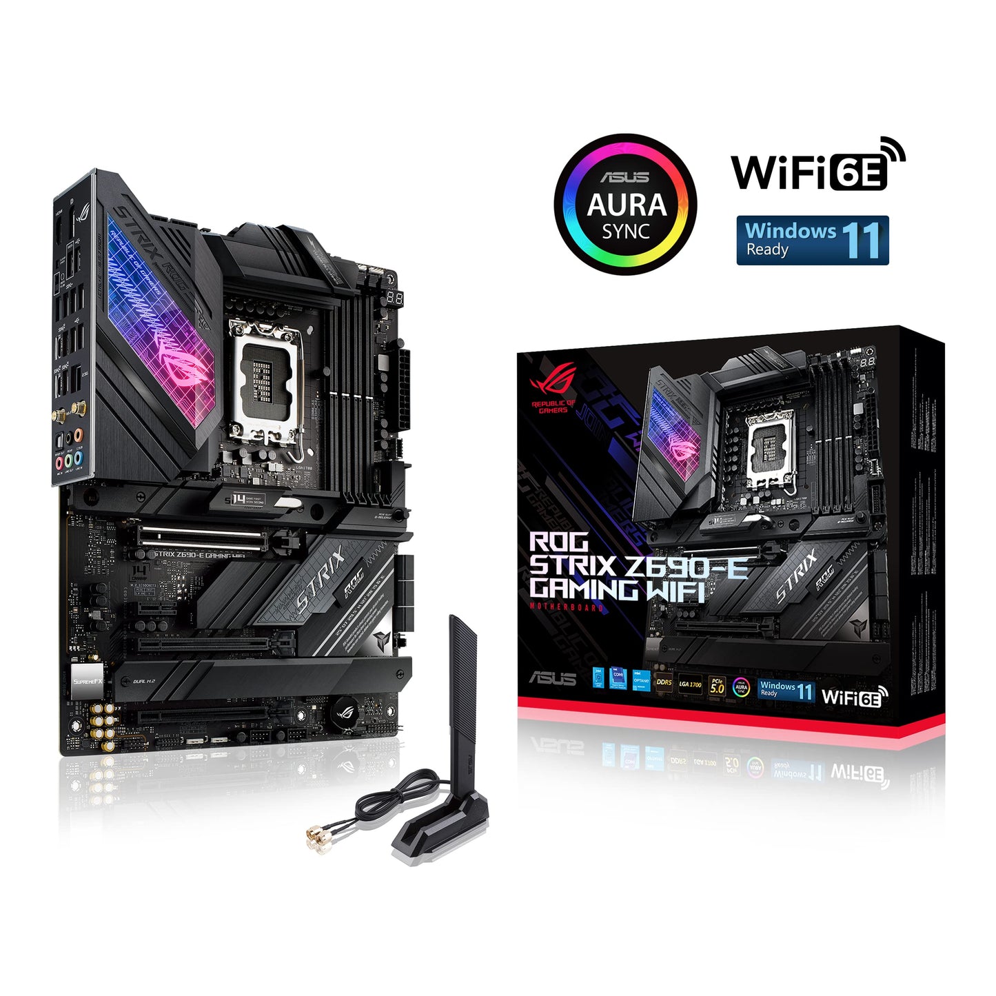 ASUS ROG Strix Z690-E Gaming WiFi 6E LGA 1700(Intel 12th Gen) ATX gaming motherboard(PCIe 5.0,DDR5,2.5 Gb LAN,Thunderbolt 4,5xM.2,1xPCIe 5.0 M.2,ROG Hyper M.2 Card,Front panel USB 3.2 Gen 2x2 Type-C)