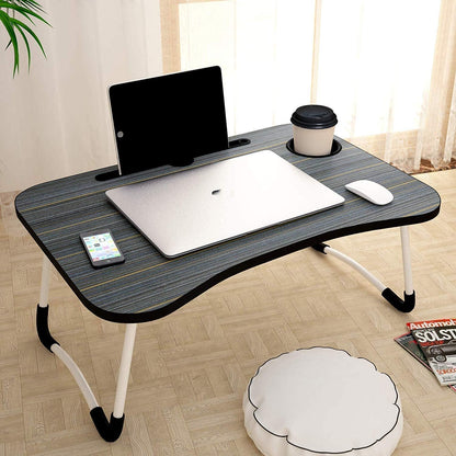 SKY-TOUCH Portable Folding Laptop Desk for Bed，With iPad and Cup Holder Adjustable Lap Tray Notebook Stand， Foldable Non-Slip Legs Reading Table Tray for working，studying，camping 60x40x28cm Black