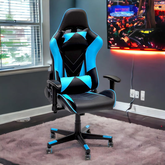 SBF Gaming Chair with 3D Adjustable Armrest, High Back PU Leather Office Desk Chair, Adjustable Height, Headrest and backrest, Swivel Video Game Chair, Ergonomic Computer Gaming Chair (V Blue Black)