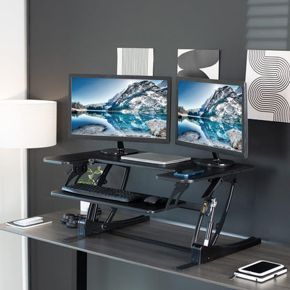 VIVO Black Height Adjustable 36" Stand up Desk Converter | Quick Sit to Stand Tabletop Dual Monitor Riser (DESK-V000V)