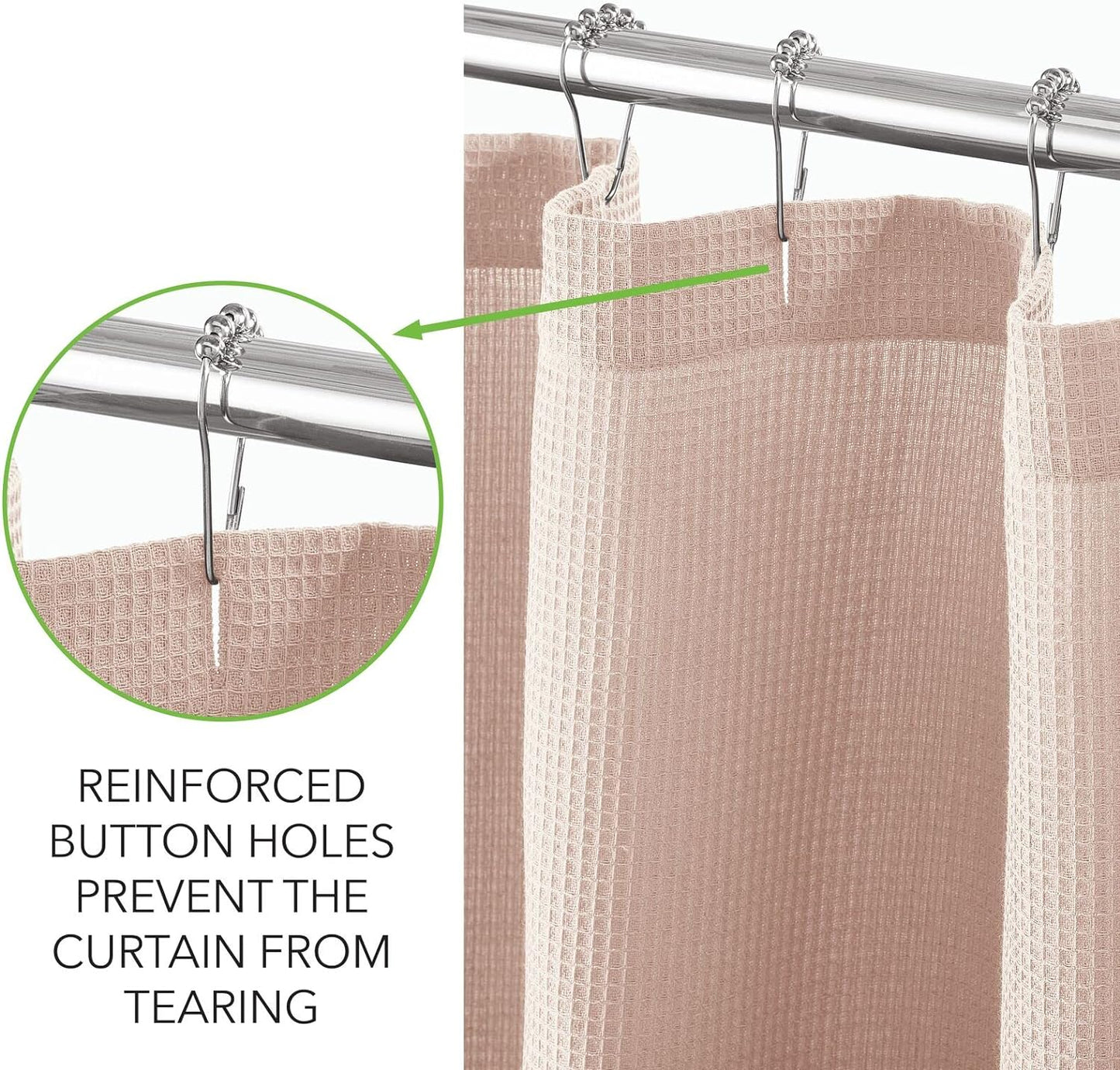 mDesign Cotton Waffle Weave Fabric Shower Curtain - for Bathroom Showers and Bathtubs - Hotel Quality - Machine Washable - Farmhouse Style - 72x72 Inch Cream/Beige