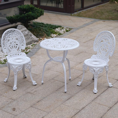 KAI LI Patio Bistro Sets 3 Piece cast Aluminum Patio Furniture Outdoor Garden Metal Rust Proof Tables and Chairs White bisrto Set (Big Tulip-White)