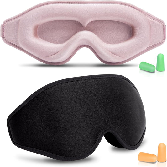 Sleep Mask for Men & Women, Sleep Eye Mask, 3D Eye Mask for Sleeping with Adjustable Strap, BeeVines Night Sleep Blindfold, Blackout Eye Covers for False Eyelash Extensions Yoga Travel (Black & Pink)