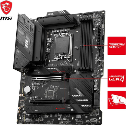 MSI MAG B760 TOMAHAWK WIFI DDR4 LGA1700 ATX Motherboard, Intel B760 Chipset, 4x DDR4, 128GB Max Memory Capacity, Wi-Fi 6E, 2.5Gbps LAN, 2x PCI-E x16, 3x M.2 1x HDMI 1x DP, USB 2.0/3.2 - Black - CaveHubs