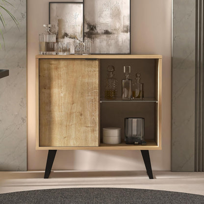 Atelier Mobili Sideboard Buffet, Kitchen Storage Cabinet with Adjustable Glass Shelf, Modern Dining Room Credenza, Hallway Decor Console, Liquor and Accent Cabinet (Oak, 1 Piece)