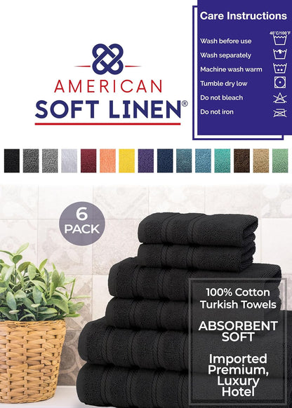 American Soft Linen Bath Linen Sets, 4 Pack Bath Linen Sets for Your Bathroom, Salem Luxury 100% Turkish Soft Twist Cotton, 13 x 13 inches Premium Quality Bath Linen Sets, Black