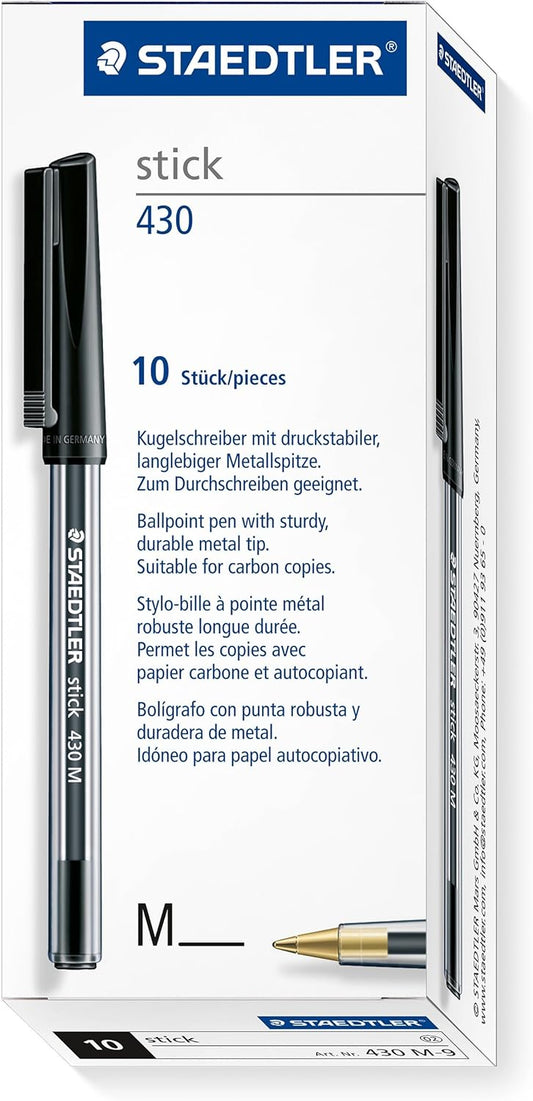 STAEDTLER Stick 430 M-9 Ballpoint Pen Medium - Black (Box of 10)