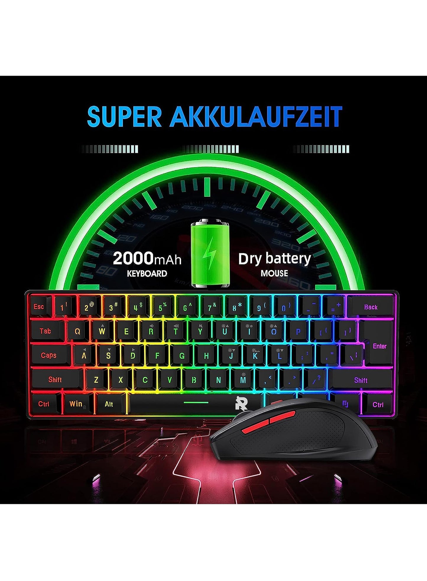 ROCK POW 60% Wired Gaming Keyboard, Small RGB Backlit Membrane Gaming Keyboard, Ultra-Compact Mini Waterproof Keyboard for PC Computer Gamer White and Black