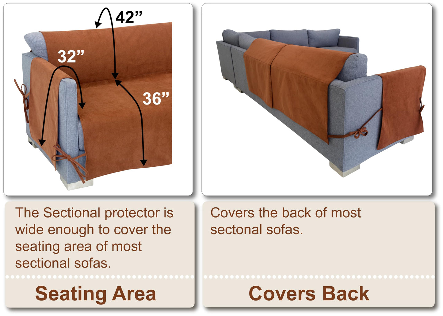 Floppy Ears Design Waterproof Corduroy Adjustable “L” Shaped Sectional Sofa Couch Cover Slipcover Protector, Patent Pending (One Size, Cocoa Brown)