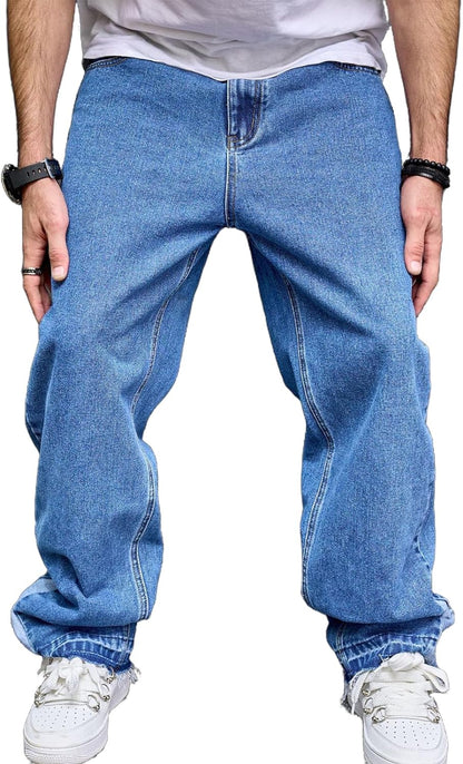 Mens Wide Leg Jeans Baggy Regular Relaxed Fit Straight Leg Jeans Raw Hem Vintage Y2k Loose Fit Denim Pants