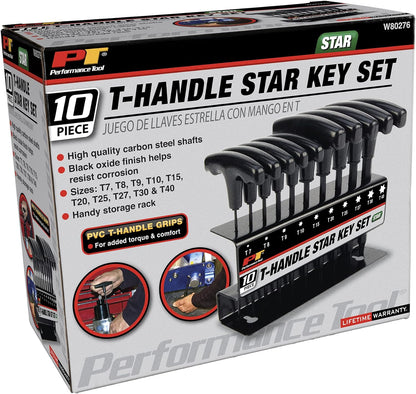 PERFORMANCE TOOL W80276 Star T-Handle Hex Key Set, 10-Piece , Black