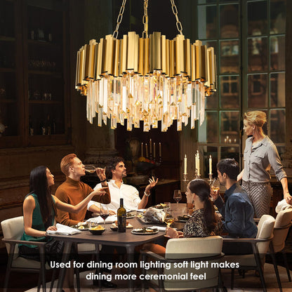 Modern Crystal Chandeliers Gold Black Crystal Chandeliers 3-Tier Round Crystal Chandelier Ceiling Light Fixture Crystal Pendant Light Fixture for Dining Room Living Room Bedroom Foyer Hallway W15.7"