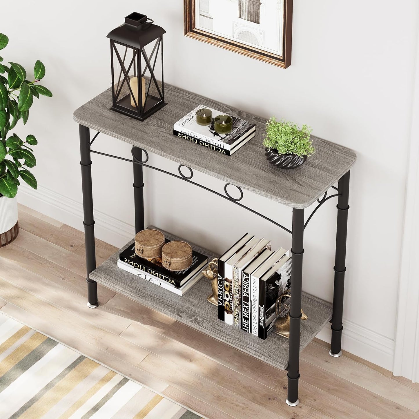 IDEALHOUSE 2024 New Console Table, 31.5" L x 11.8" W x 31.8" H Retro Sofa Table with Storage, 2 Tier Behind Couch Table for Living Room, Entryway, Hallway, Foyer-Black-Vintage Design and Versatile Use