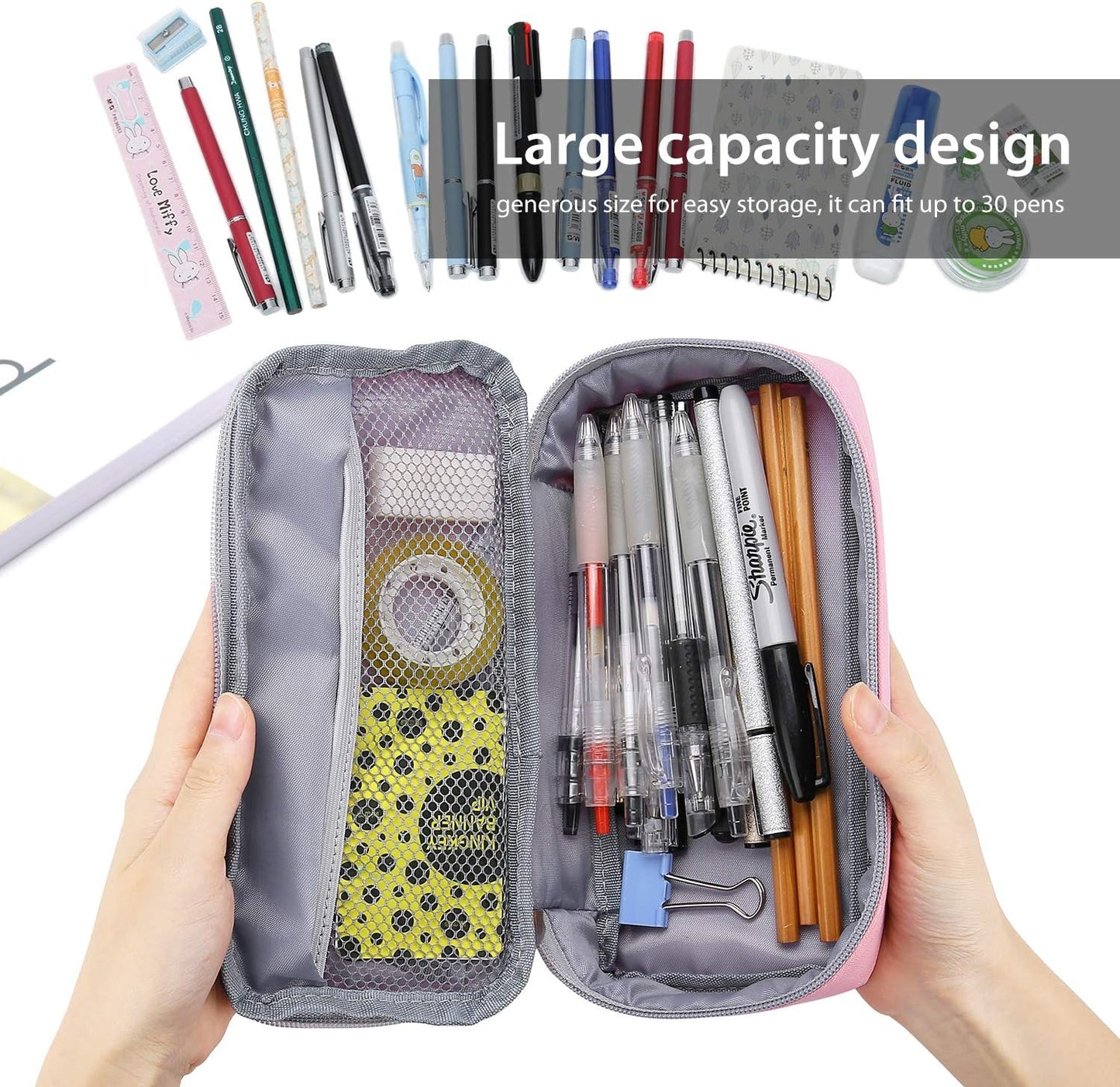 ProCase Pencil Bag Pen Case, Large Capacity Students Stationery Pouch Pencil Holder Desk Organizer with Double Zipper, Portable Pencil Pouch for School Office Supplies –Navy