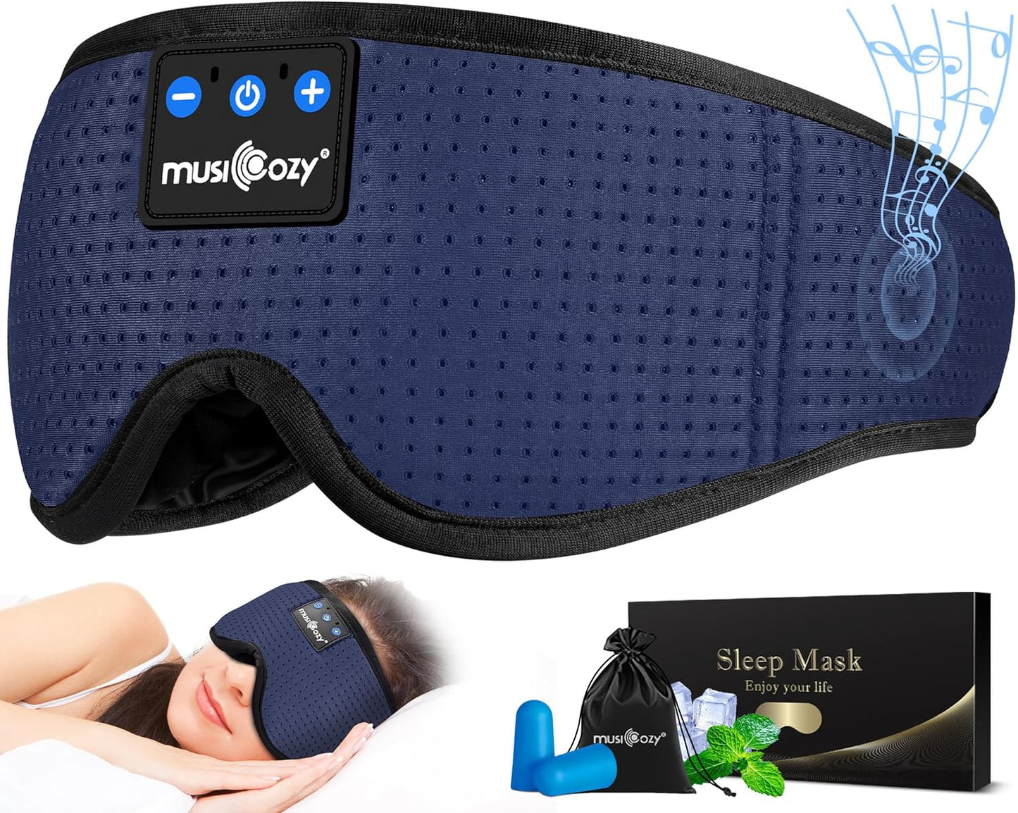 MUSICOZY Sleep Headphones Bluetooth 5.2 Headband Sleeping Eye Mask for Mom Women Men Wireless Music Earbuds Earphones for Side Sleepers Built-in HD Speakers Cool Gadgets Unique Gifts