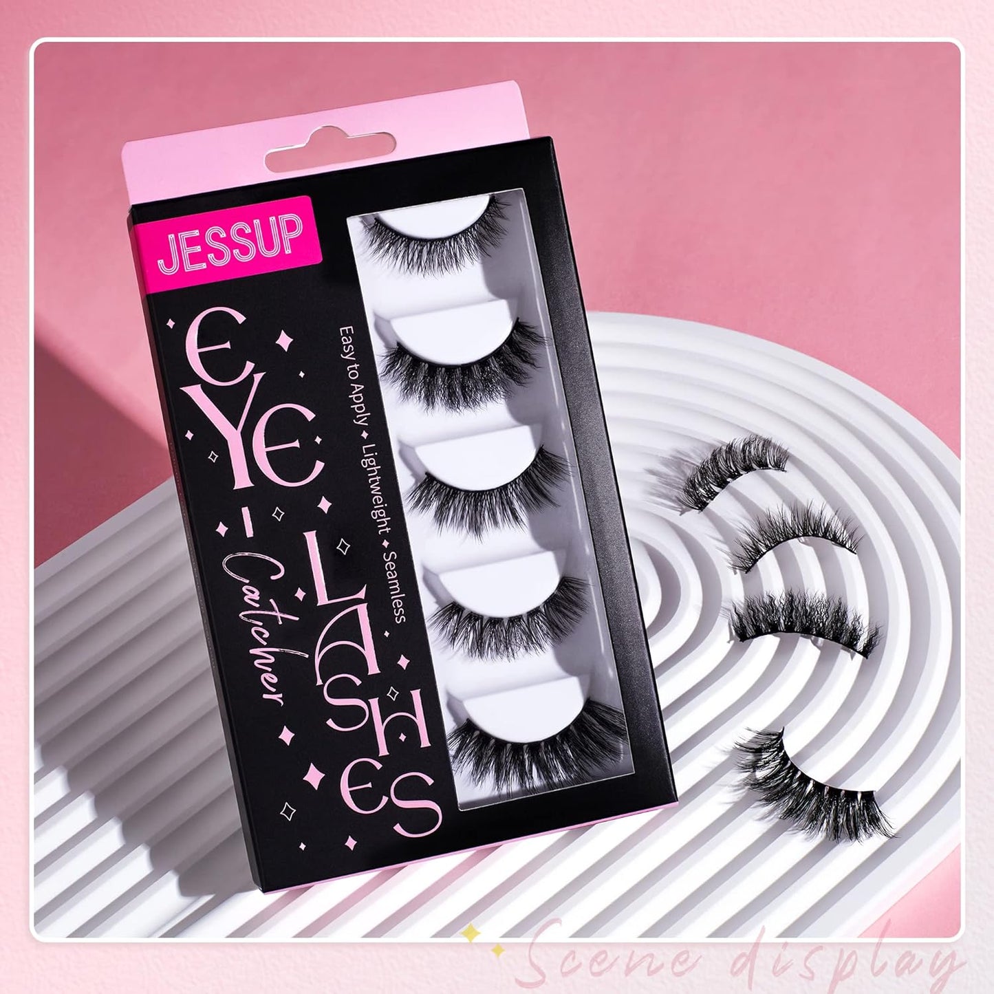 Jessup False Eyelashes Natural Look Fake Eyelashes 5 Pairs Pack Faux Mink Eyelashes 3D Wispy Fluffy Reusable Fake Lashes, FE503