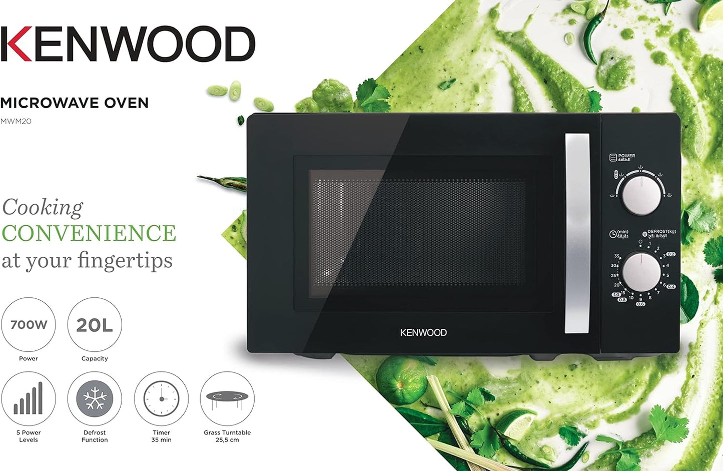 KENWOOD 20L Microwave Oven with 5 Power Levels, Defrost Function, 35 Minutes Timer 700W MWM20.000BK Black