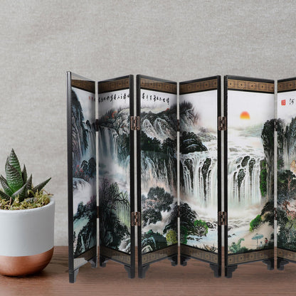 Alipis Mini Folding Screen 5 Panel Divider Antique Chinese Lacquerware Small Desktop Folding Screen for Home Office Decoration