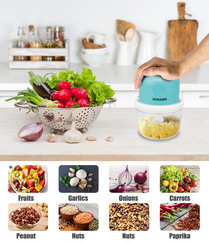 Sonashi SMC-15 Mini Chopper w/ 350ml Bowl, USB Charging, LED Indicator, Stainless Steel Blades | Home Appliances