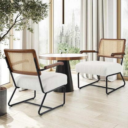 Fahomiss Accent Chairs - Living Room Chairs Mid-Century Modern Style Breathable Mesh Rattan Backrest Velvet Seat Oversized Bedrooms Reading Office White Black (White-Brown, x1)