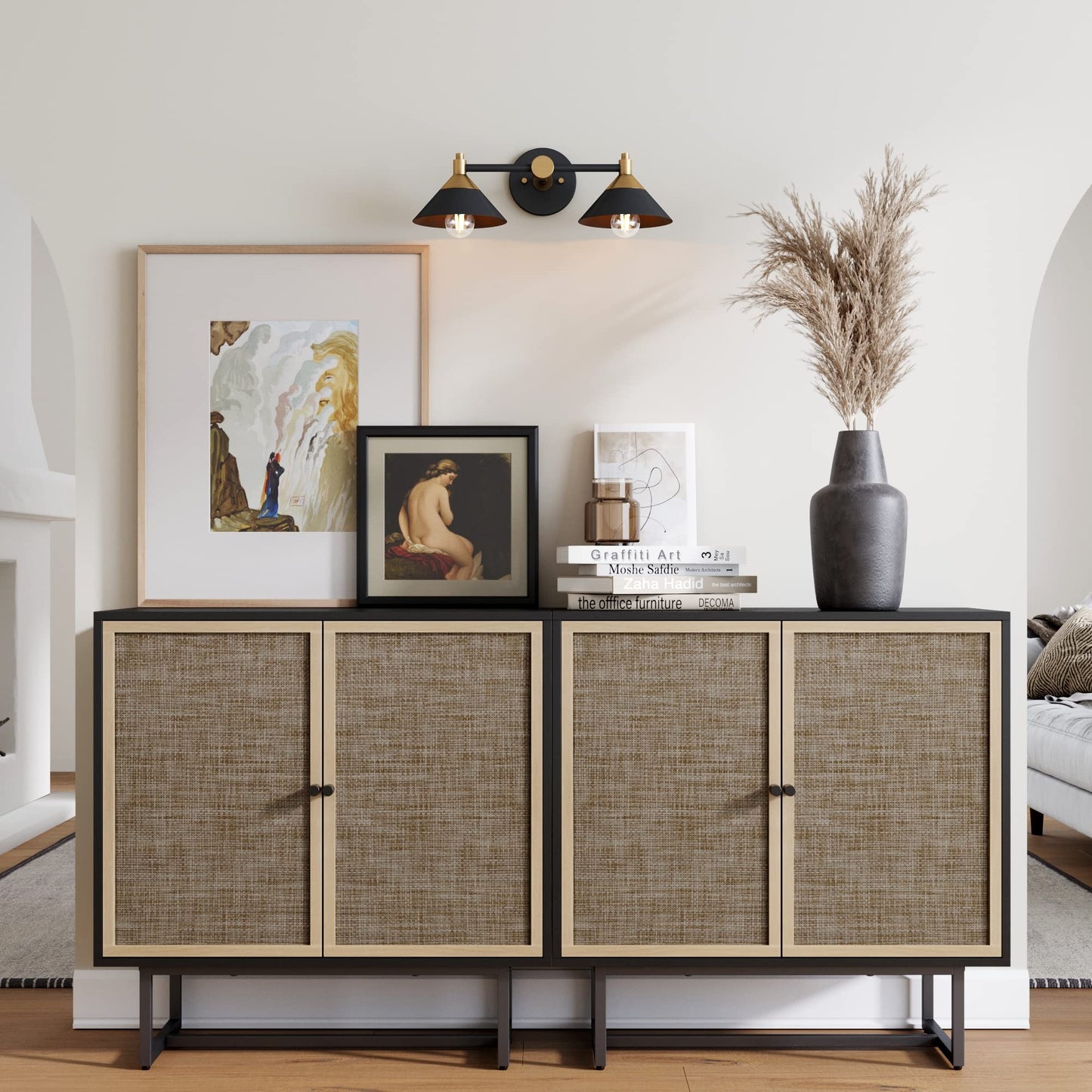 Nathan James Accent Boho Modern Free Standing Buffet Sideboard Hallway, Entryway, Dining Living Room, 1 Storage Cabinet, Beacon - Light Brown