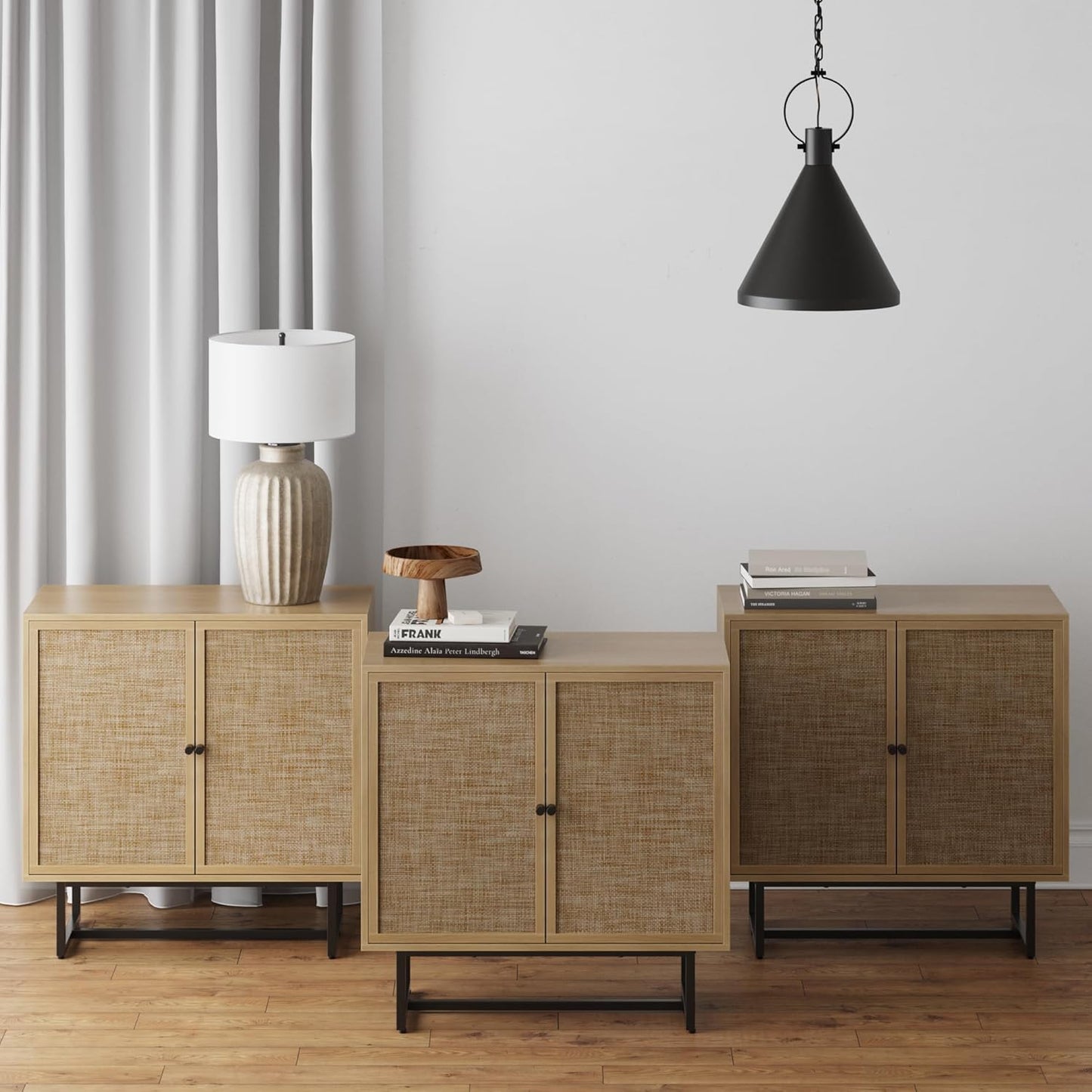 Nathan James Accent Boho Modern Free Standing Buffet Sideboard Hallway, Entryway, Dining Living Room, 1 Storage Cabinet, Beacon - Light Brown