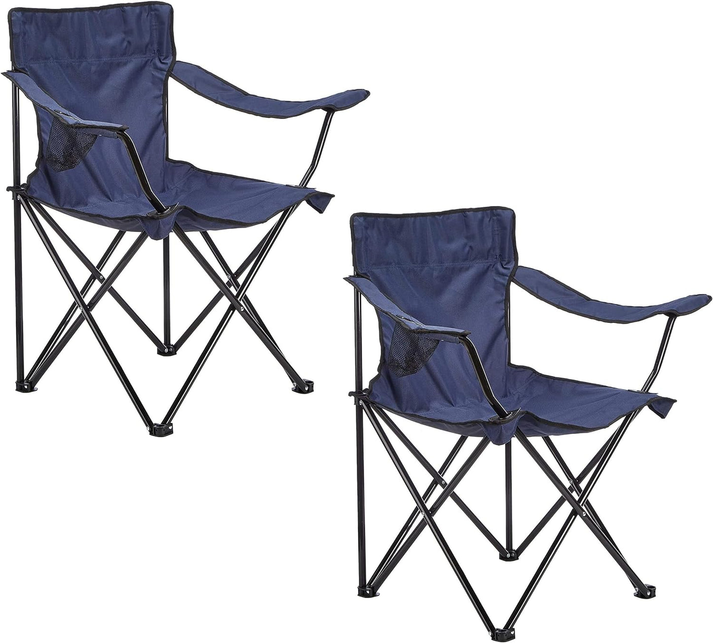 Rubik 2 Pieces Camping Chair with Carry Bag for Adults, Foldable Chairs with Armrests and Cup Holder for Outdoor Camp Beach Travel Picnic Hiking BBQs Garden (Navy Blue)