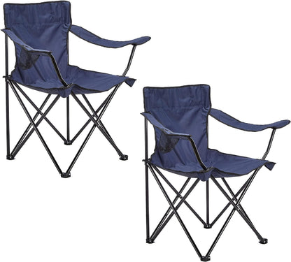 Rubik 2 Pieces Camping Chair with Carry Bag for Adults, Foldable Chairs with Armrests and Cup Holder for Outdoor Camp Beach Travel Picnic Hiking BBQs Garden (Navy Blue)