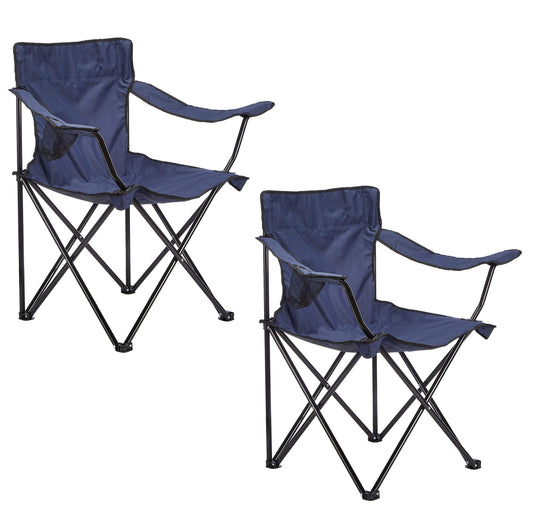 Rubik 2 Pieces Camping Chair with Carry Bag for Adults, Foldable Chairs with Armrests and Cup Holder for Outdoor Camp Beach Travel Picnic Hiking BBQs Garden (Navy Blue)