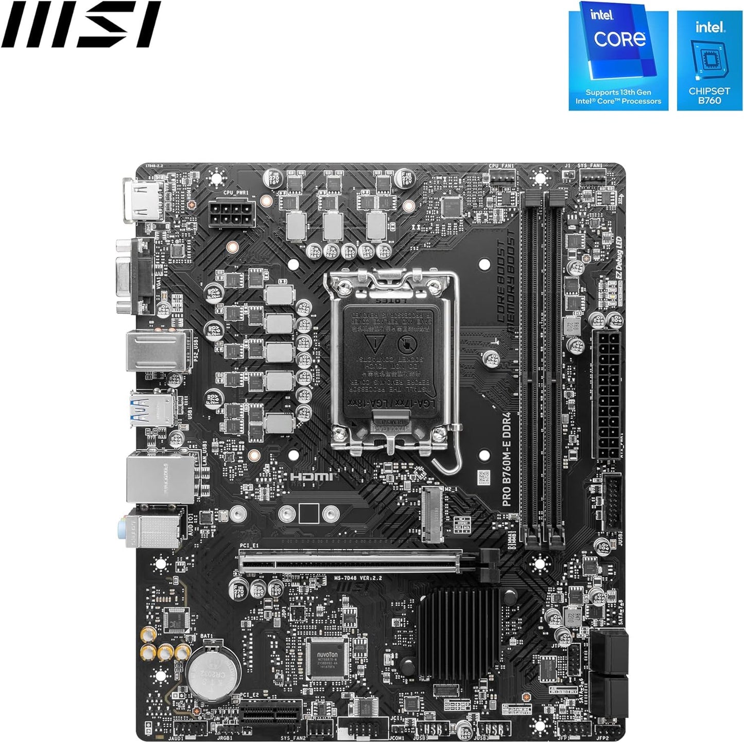 MSI PRO B760M-E DDR4 ProSeries Motherboard, Supports 12th/13th Gen Intel Processors, Micro-ATX, LGA 1700 - Black