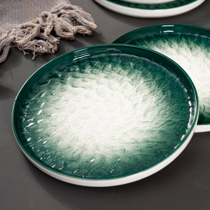 Techplus Set of 12 Ombre Green Ceramic Plates and Bowls – 10-Inch & 8-Inch Plates, 5-Inch Bowls – Microwave, Dishwasher, Oven Safe – Elegant Gradient Tableware for Dining & Serving