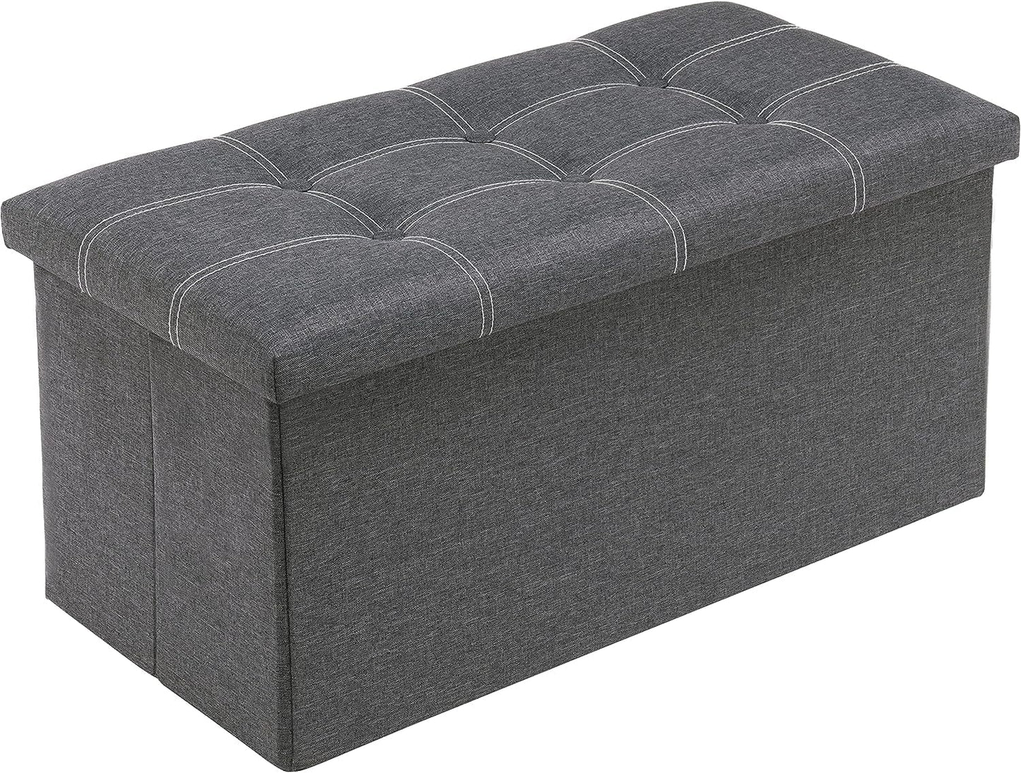 HELEE Folding Storage Ottoman Bench Cube Holds Up to 660lbs 30 inch Fabric Storage Chest with Memory Foam Seat Footrest Padded Upholstered Tufted for Bedroom (Grey)