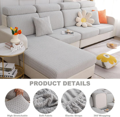 EURHOWING Stretch Chaise Lounge Sofa Slipcover for Sectional Sofa L Shape,Sectional Sofa Cover Soft Slipcover Replacement for L Shaped Sofa with Elastic Edge,Washable,Light Grey,Chaise Cover