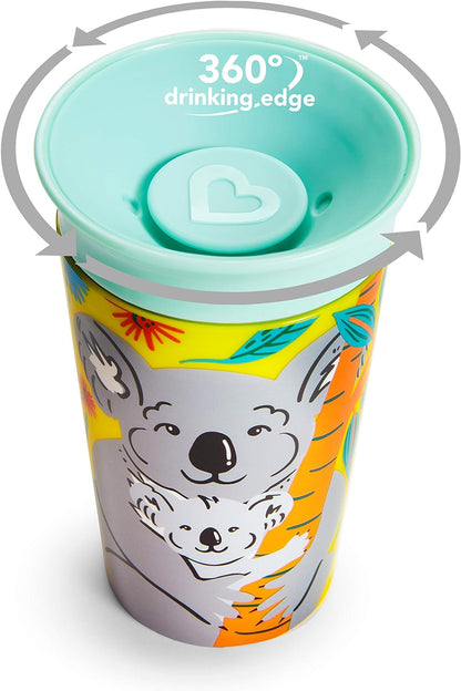 Munchkin Miracle 360° WildLove Sippy Cup, Spill proof and leak proof cup for toddler/kids boys and girls, 9oz Capacity, Lemur & Bee, 12 Months and above, Pack of 2