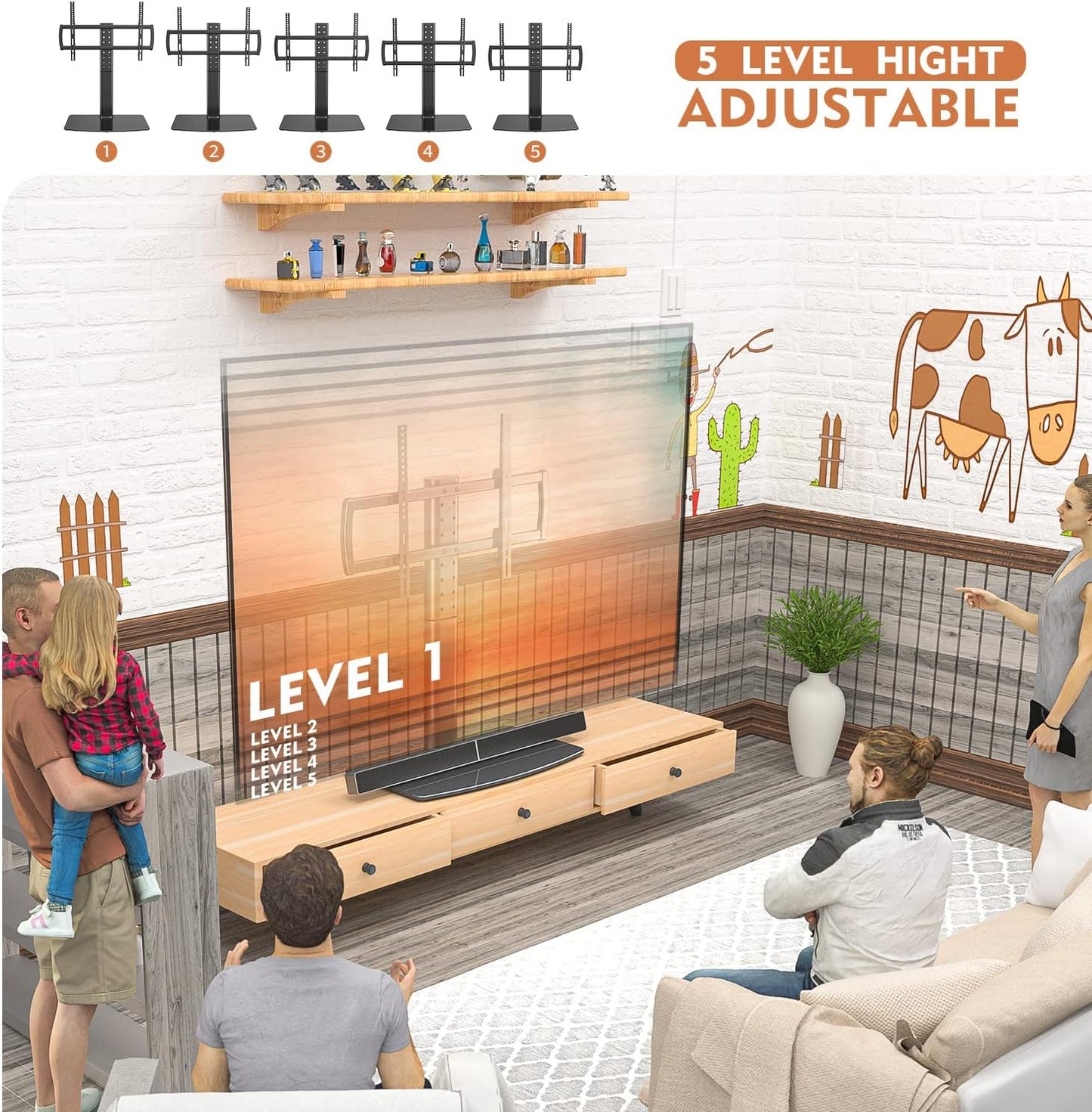 Hemudu Universal Swivel TV Stand/Base Table Top TV Stand for 13 to 32 inch TVs with 100 Degree Swivel, 4 Level Height Adjustable, Heavy Duty Tempered Glass Base, Holds up to 35kg HT07B-001P