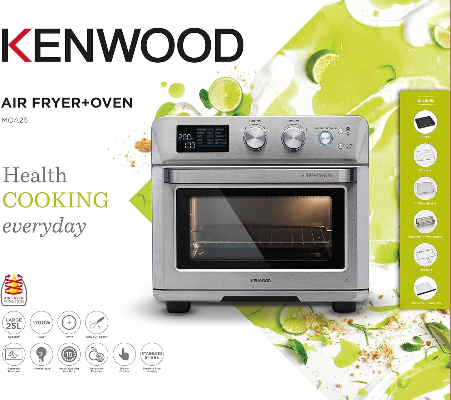 KENWOOD Digital Twin Air Fryer 1.7KG+1.7KG 4L+4L XXXL Capacity with DualZone Technology & Dual Frying Baskets for Frying, Grilling, Broiling, Roasting, Baking, Toasting & Reheating HFM75.000MB Black