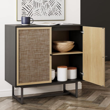 Nathan James Accent Boho Modern Free Standing Buffet Sideboard Hallway, Entryway, Dining Living Room, 1 Storage Cabinet, Beacon - Light Brown