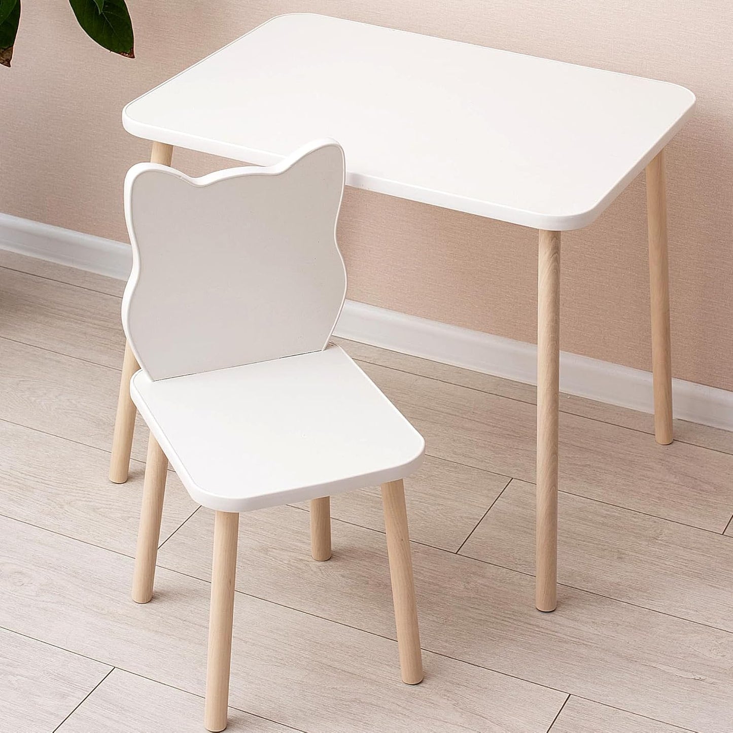 135- Kids Wooden Table and Chair Set Kids Play Table with 1 Chair 1 Pieces Kids Round Table for Toddler Girls Boys White Kids Furniture for Kids Room Classroom White