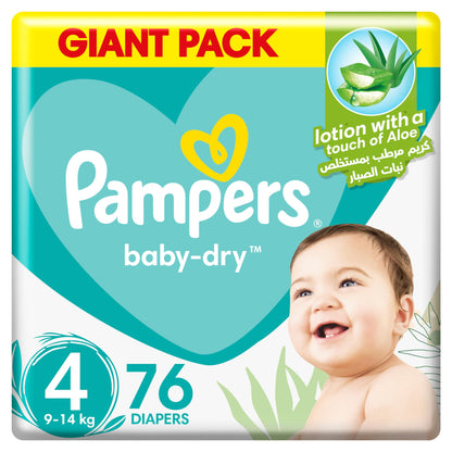 Pampers Baby-Dry Taped Diapers with Aloe Vera Lotion, up to 100% Leakage Protection, Size 4, 9-14kg, 240 Count