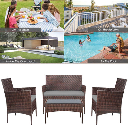 Homall Outdoor Indoor Use Backyard Porch Garden Poolside Balcony Sets Clearance Brown and Beige 4 Pieces Furniture