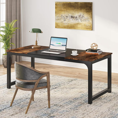 Tribesigns Computer Desk, Large Office Desk Computer Table Study Writing Desk for Home Office, Walnut + Black Leg, 63 X 23.6 inch